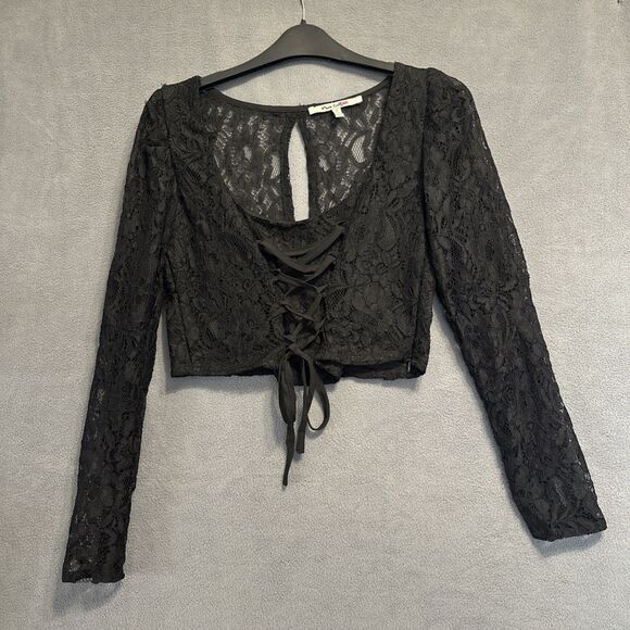 Miss Selfie Tops - Miss‎ Selfie Lace Up Crop Top Size S Black Whimsigoth Vamp Ren Fair Sexy Y2K